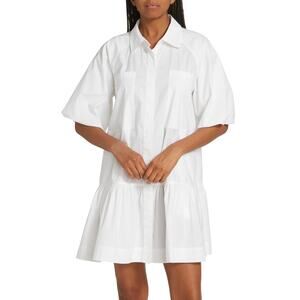 Jonathan Simkhai Cotton Blend Crissy Poplin Mini Shirt Dress White Size Large
